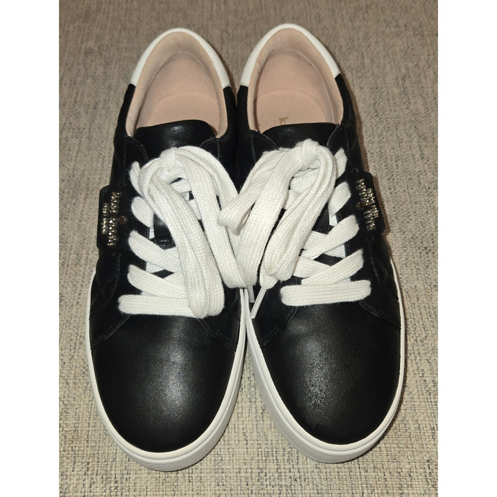 Kate Spade Selena Quilted Sneaker Black Leather Platform Lace Up Shoes 7.5B